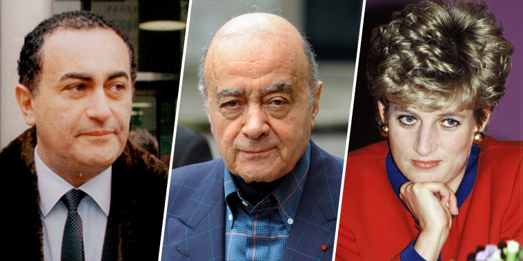 Dodi Al Fayed, March 1997, Mohamed Al Fayed in 2008 and Princess Diana in 1992.