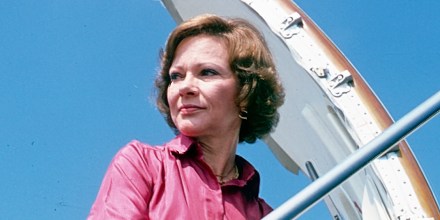 US First Lady Rosalynn Carter climbs the steps to her plane during a trip in Texas in September of 1978.